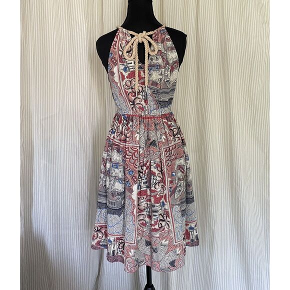 Anthropologie Floreat Womens Castle Lake Silk Dress Halter Rope Tie size XSmall - Picture 4 of 8